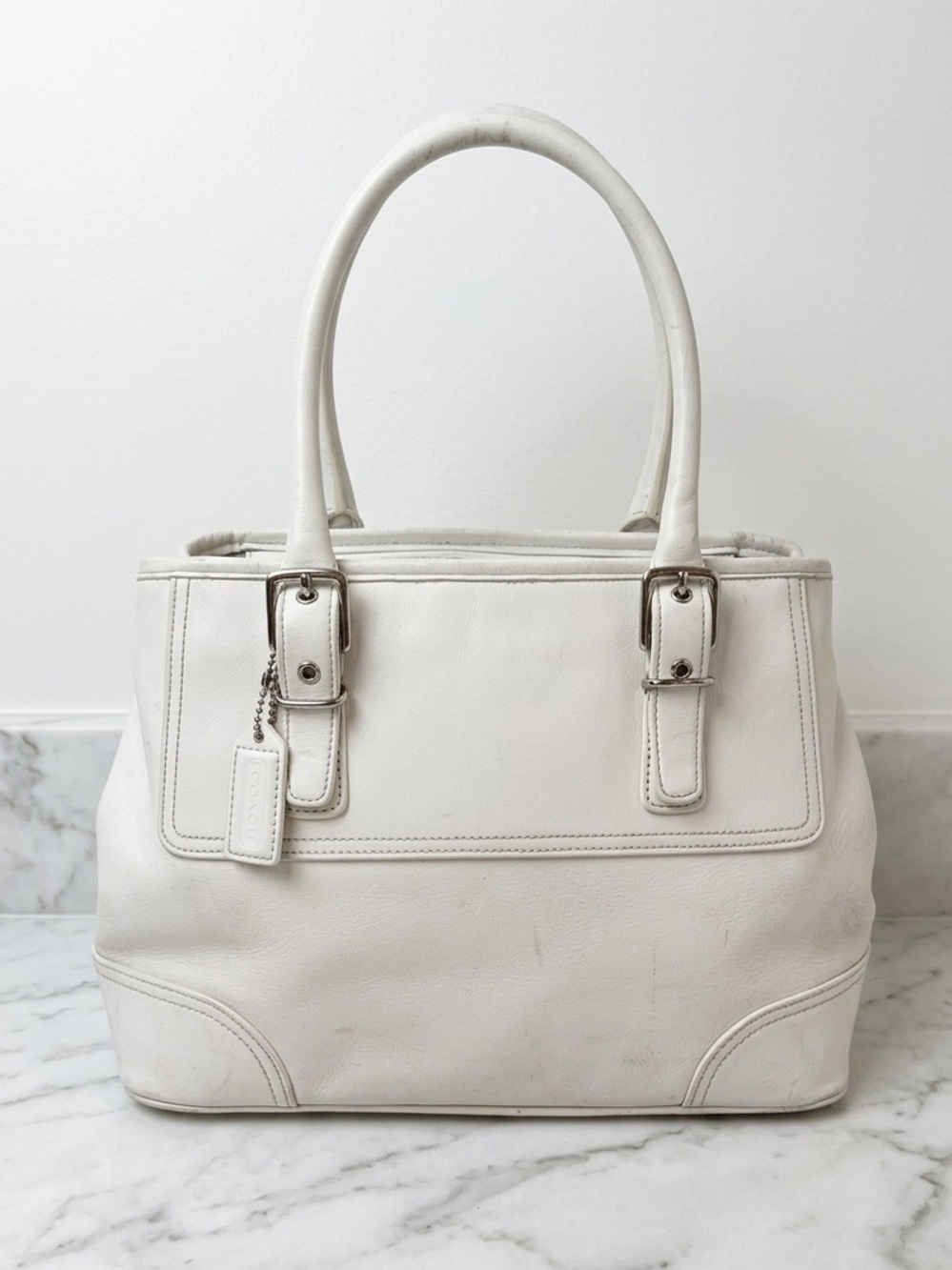 COACH Vintage Hamptons Leather Tote Bag Off-White A05O-7555